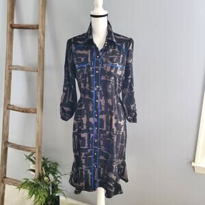 ICE Women's Graphic Sheer Button Down Midi Dress Size 10